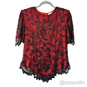 Vintage Anujan Creations 100% Silk & Beaded Top, Small